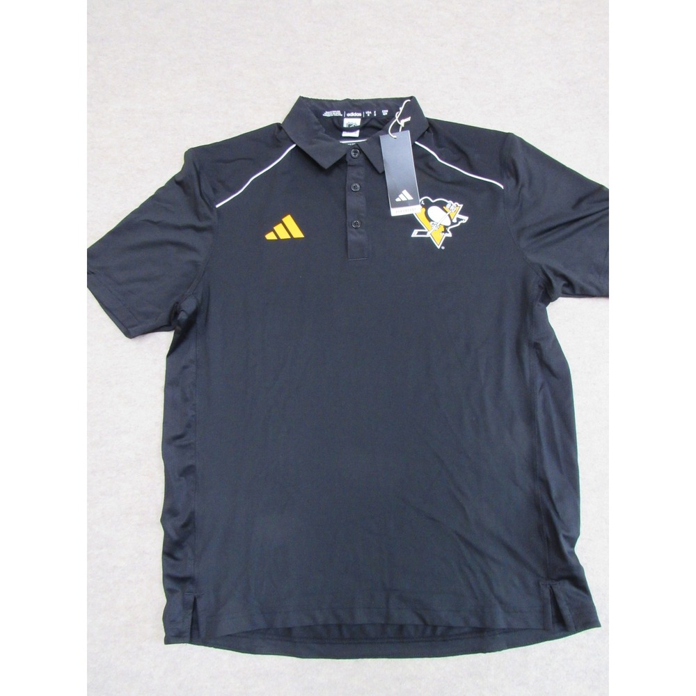 Adidas NHL Pittsburgh Penguins AEROREADY Polo Shirt Mens Medium Black New - Picture 2 of 8
